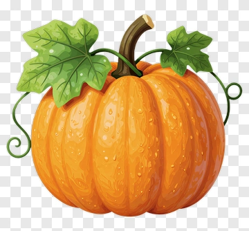 Cartoon Pumpkin With Leaves And Stem PNG