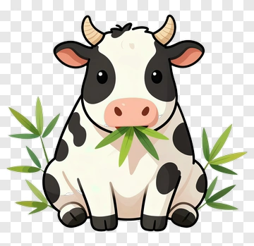 Cute Cow Eating Bamboo PNG