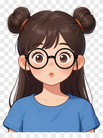 Cute Girl With Glasses And Hair Buns PNG