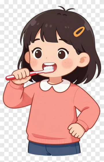 Girl Brushing Teeth With Toothbrush PNG