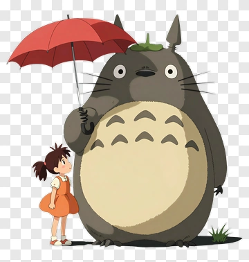 Girl And Totoro Under Red Umbrella PNG