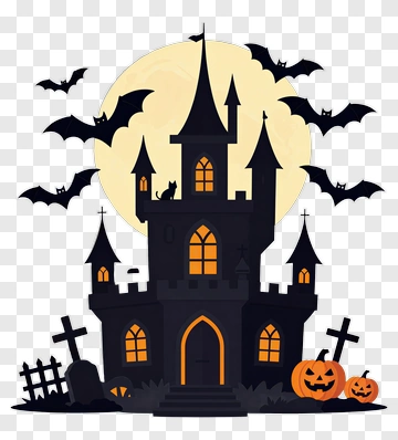 Halloween Castle With Bats And Jack-o-Lanterns PNG