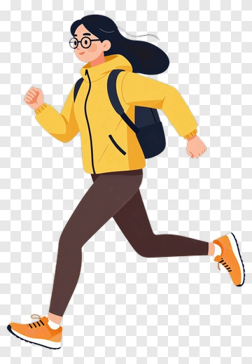 Woman Running In Yellow Jacket PNG