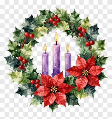 Advent Wreath With Candles And Poinsettia PNG