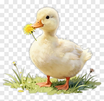 Cute Duck Holding Dandelion PNG