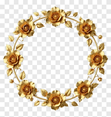 Golden Floral Wreath Design PNG