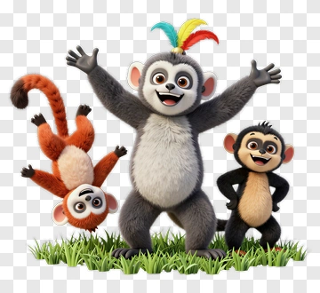Three Playful Monkeys Celebrating Together PNG