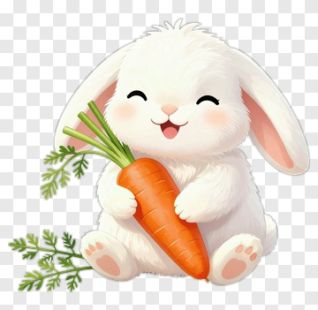 Cute White Bunny Holding Carrot PNG