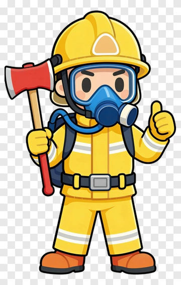 Cartoon Firefighter With Axe PNG