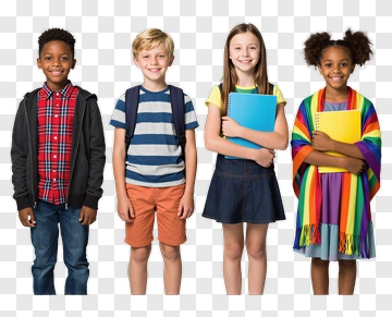 Four Smiling Children With School Supplies PNG