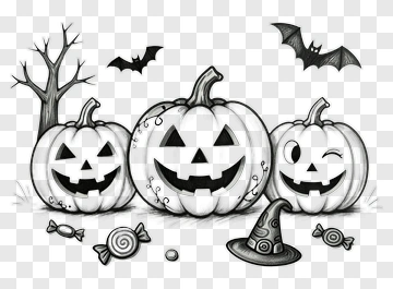 Halloween Pumpkins And Bats PNG