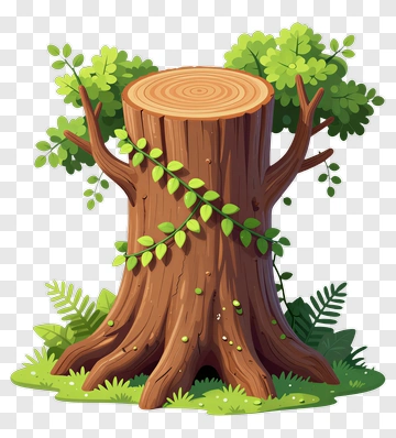 Tree Stump With Vines And Leaves PNG