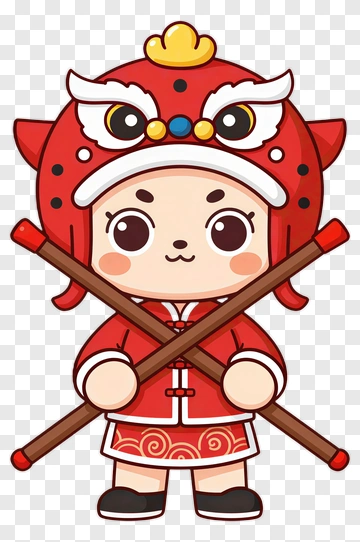 Cartoon Lion Dance Performer PNG