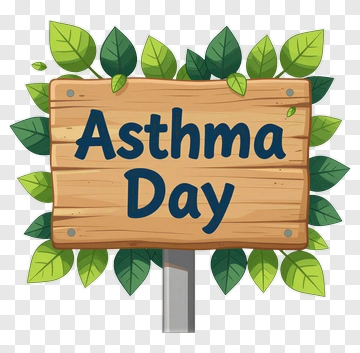Asthma Day Sign With Green Leaves PNG