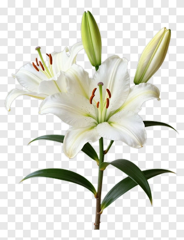 White Lily With Green Leaves PNG