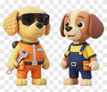 Two Cartoon Dogs In Mechanics Outfits PNG