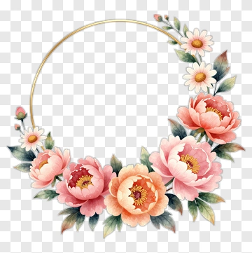 Floral Wreath With Peonies And Daisies PNG