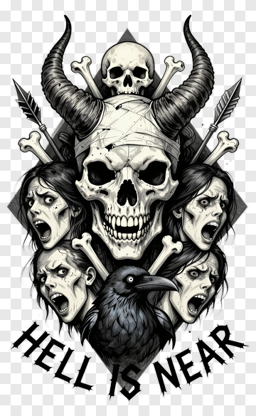 Skull Crow And Screaming Faces PNG