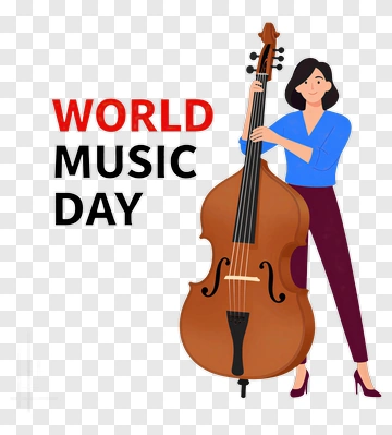 Woman Playing Double Bass For World Music Day PNG