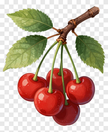 Cluster Of Red Cherries With Green Leaves PNG