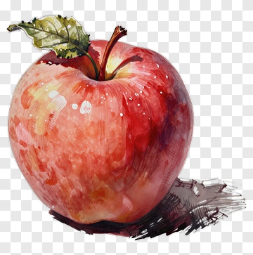 Watercolor Apple With Leaf PNG