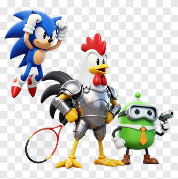 Sonic The Hedgehog With Rooster And Robot PNG