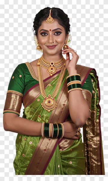 Woman In Green Sari With Gold Jewelry PNG