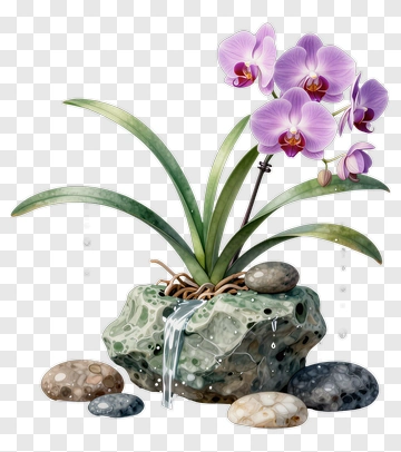 Orchid With Waterfall And Stone PNG