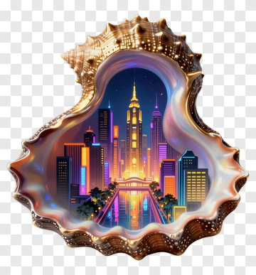 Seashell Holding A Vibrant Cityscape PNG