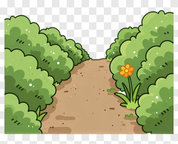 Path Through Green Bushes With Orange Flower PNG