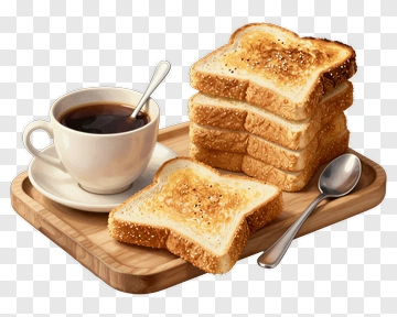 Toasted Bread And Coffee On Wooden Tray PNG