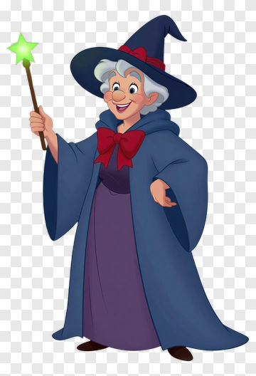 Happy Witch Holding Magic Wand PNG