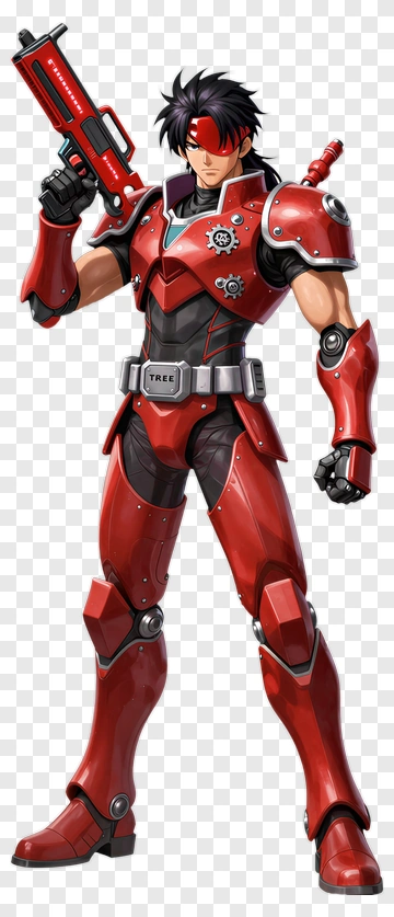 Anime Soldier In Red Armor PNG