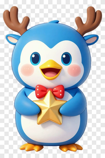 Blue Penguin With Reindeer Antlers PNG