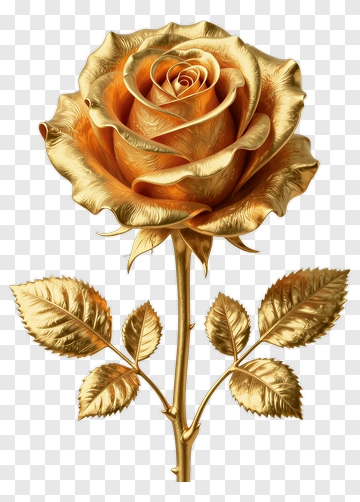 Golden Rose With Detailed Petals And Leaves PNG
