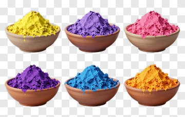 Six Bowls Of Vibrant Powder Colors PNG