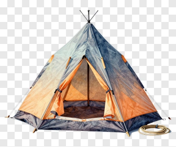 Camping Tent With Orange And Blue Design PNG