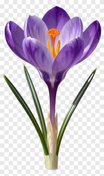 Purple Crocus Flower With Green Leaves PNG