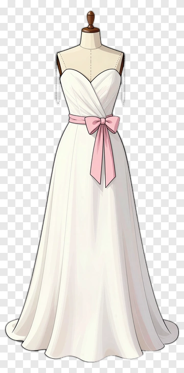 Elegant Wedding Dress With Pink Bow PNG