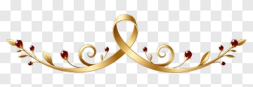 Gold Ribbon Ornament With Red Gems PNG