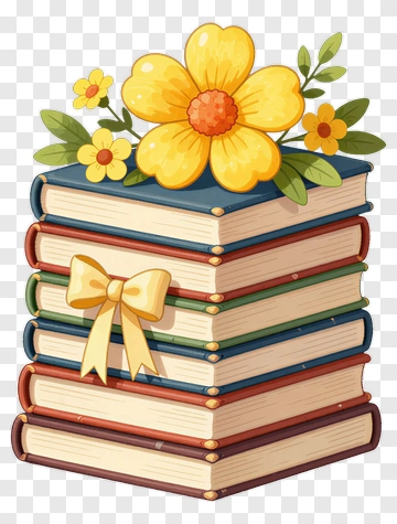 Stack Of Books With Yellow Flower PNG