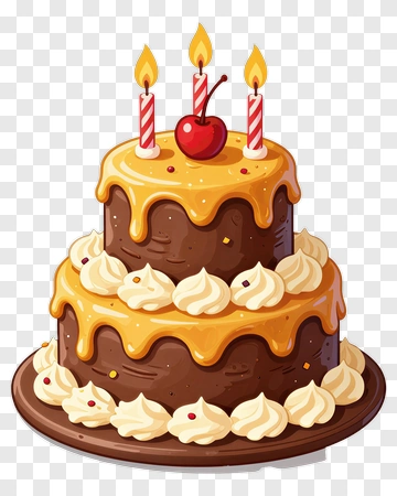 Birthday Cake With Candles And Cherry PNG