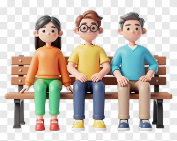 Three Cartoon Friends Sitting Together PNG