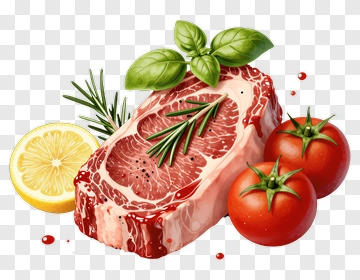 Steak With Basil Rosemary Tomato And Lemon PNG