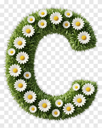Letter C With Daisies And Grass PNG