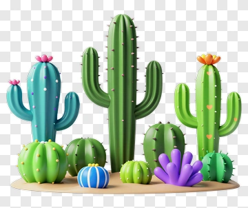 Colorful Cactus Garden Decor PNG