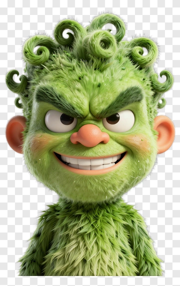 Green Monster With Curly Hair PNG