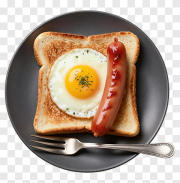 Toasted Bread With Fried Egg And Sausage PNG