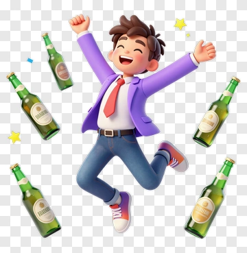 Happy Boy Jumping With Beer Bottles PNG