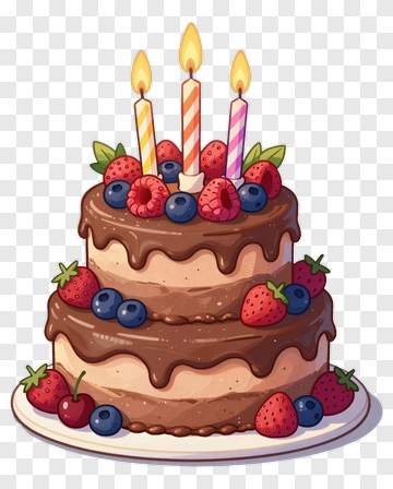 Birthday Cake With Candles And Berries PNG